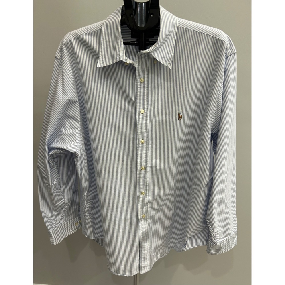 Polo Ralph Lauren Mens Blue White Striped Classic Fit Button Down Shirt 18 34/35